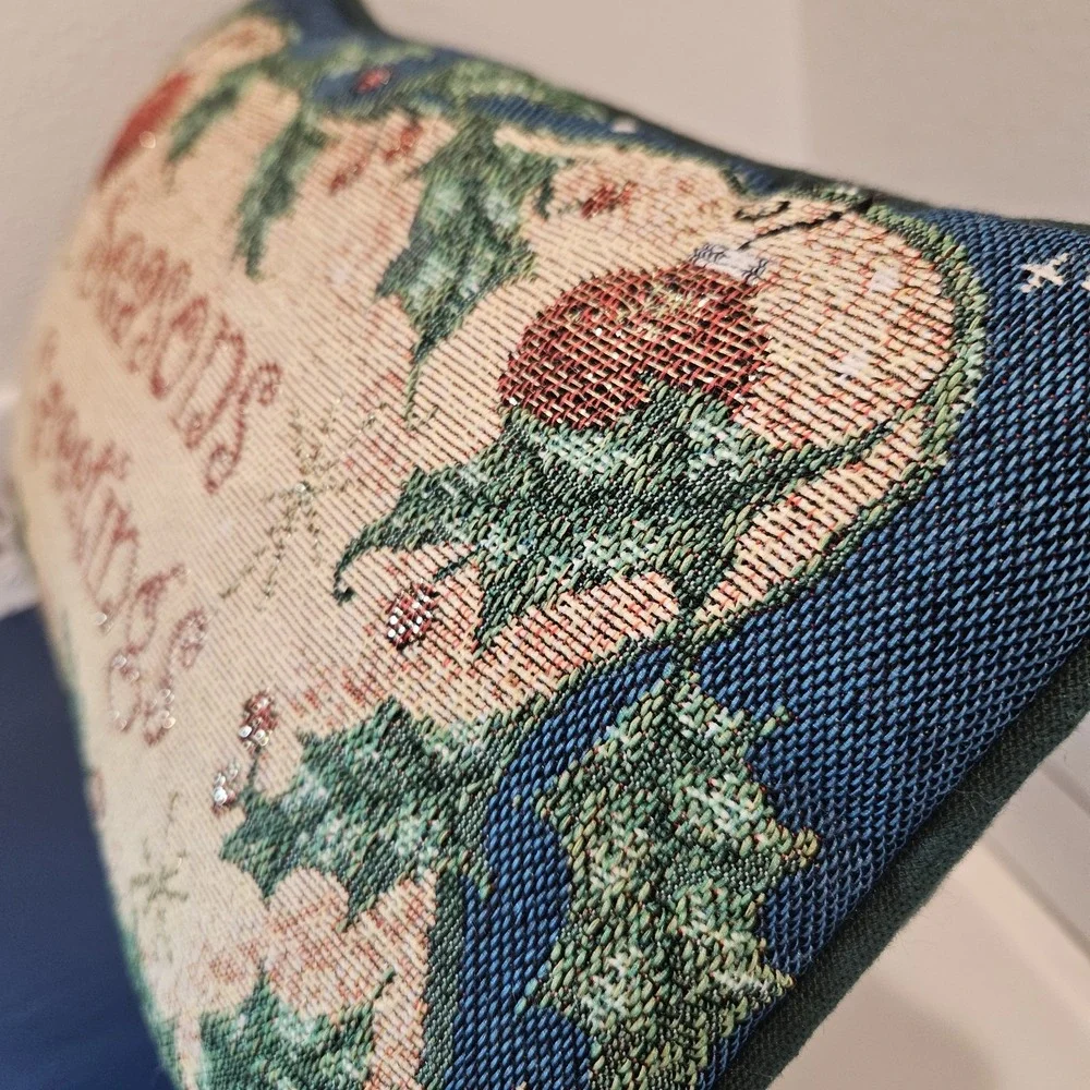 Vintage Tapestry Christmas Accent Throw Pillow Season's Greeting 12